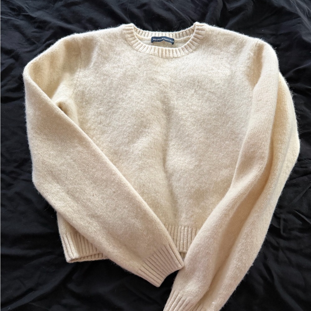 Brandy Melville Cream Fuzzy Crewneck Sweater